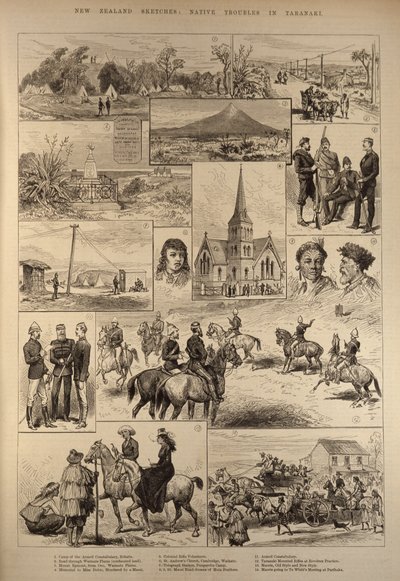 新西兰草图：塔拉纳基的本土问题，来自伦敦新闻画报，1882年1月28日 作者 英语学校